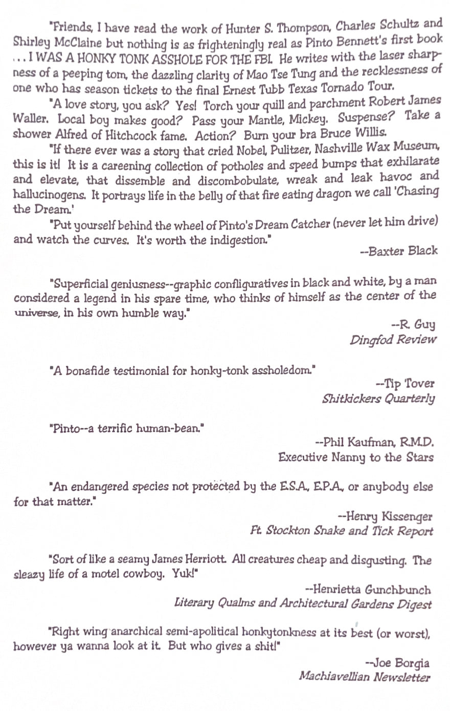 Pinto Bennett's: Honky Tonk Asshole Combo Book